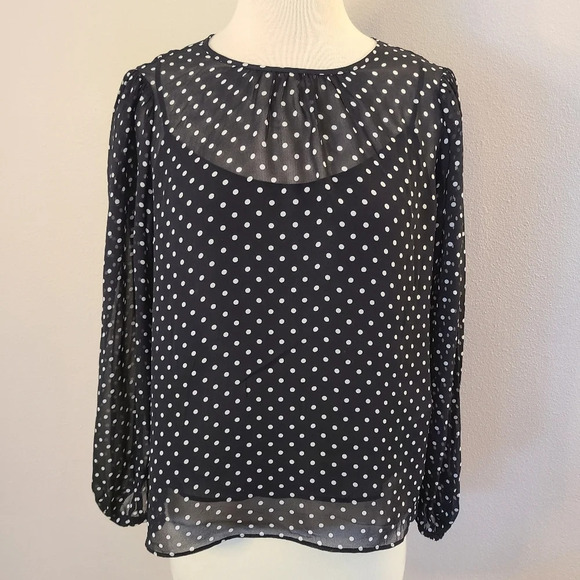 J Crew Puff Sleeve Polka Dot Lightweight Chiffon Top - Picture 1 of 5